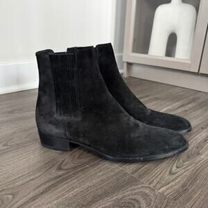 Saint Laurent Peck 30 Black Suede Chelsea Ankle Boots 45 Leather Western YSL